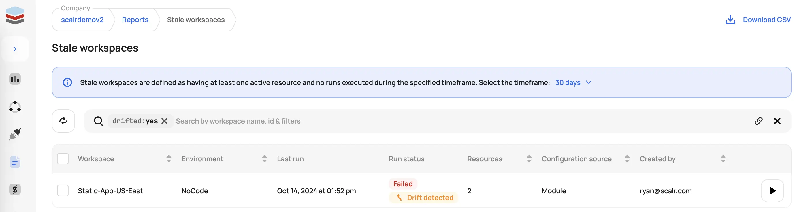 Screenshot of Drift detection