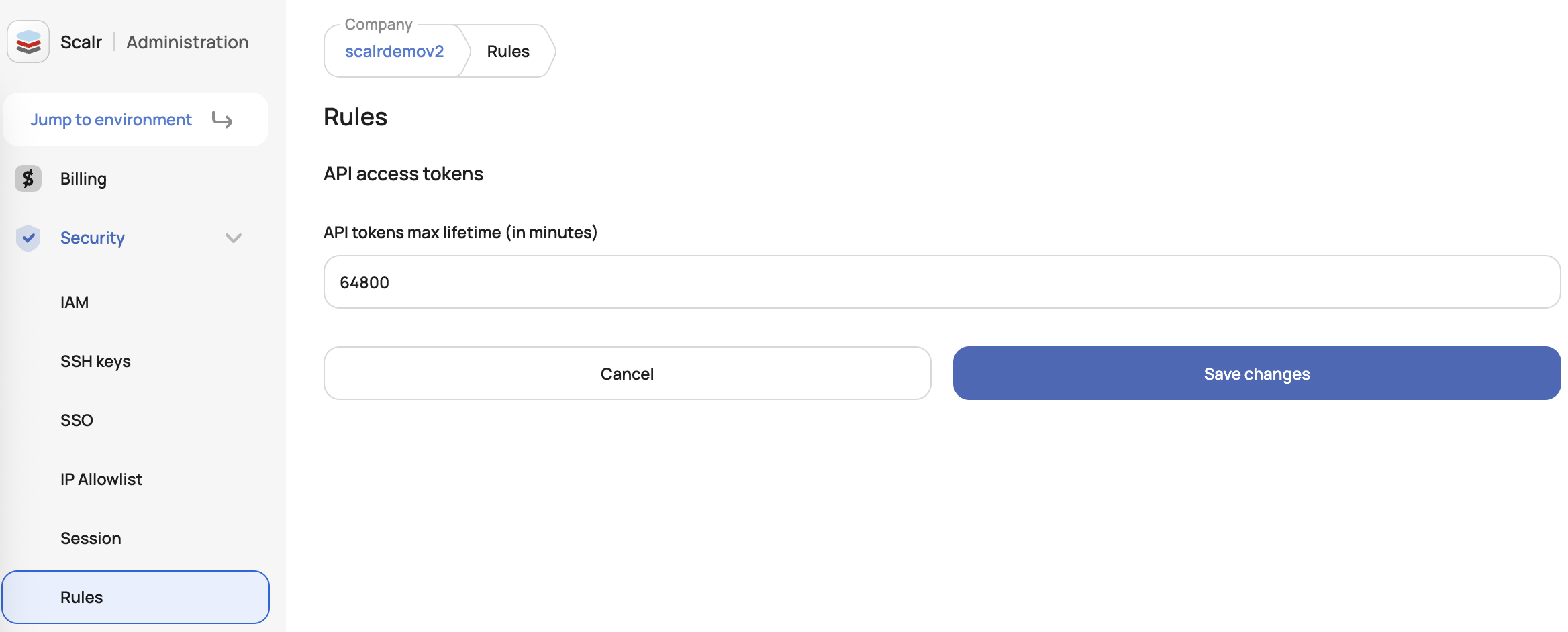 Account Security Rules configuration for maximum token lifetime