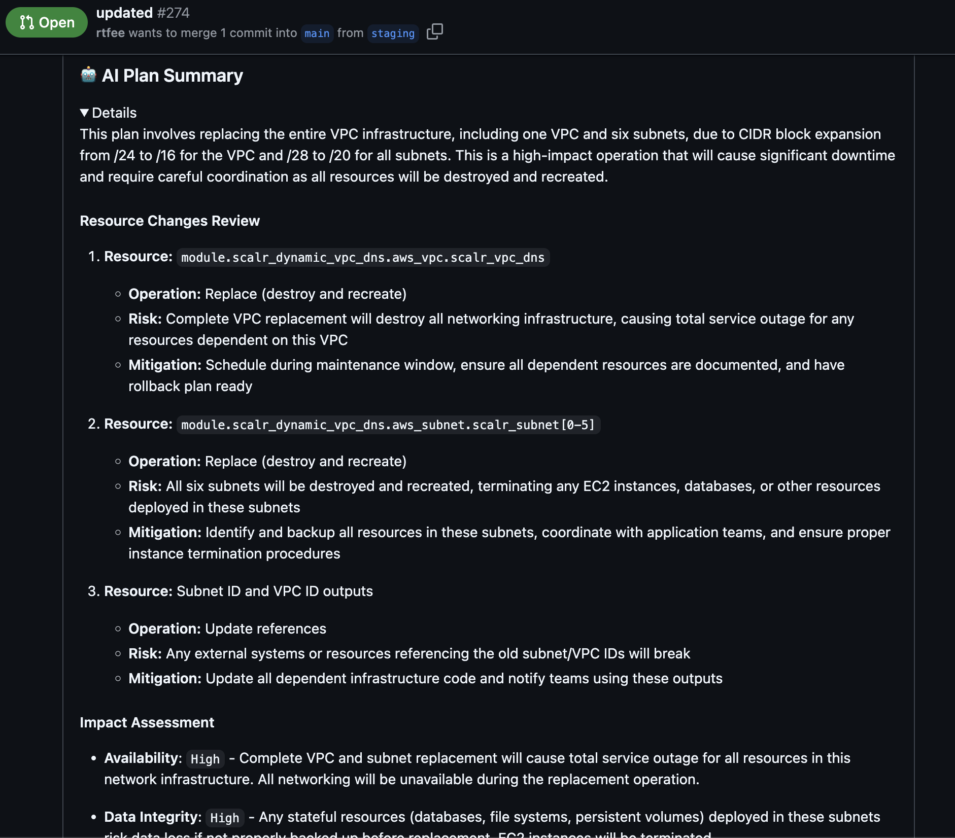 AI-generated Terraform plan summary in pull request comments