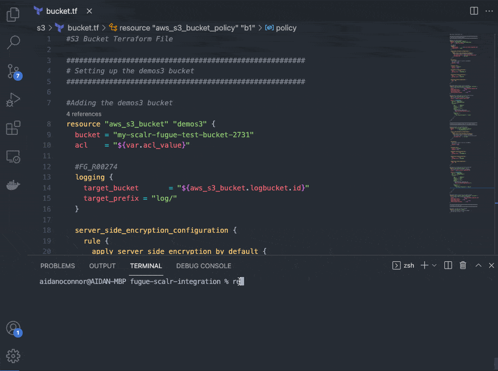 Resolving Regula rule violations in VSCode by uncommenting the Terraform corrections