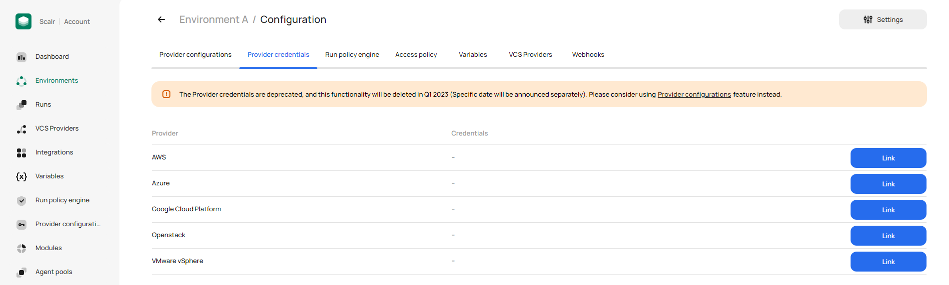 Creating a Google Cloud Platform provider configuration in Scalr