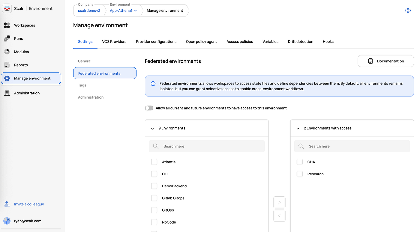 Scalr federated environments configuration