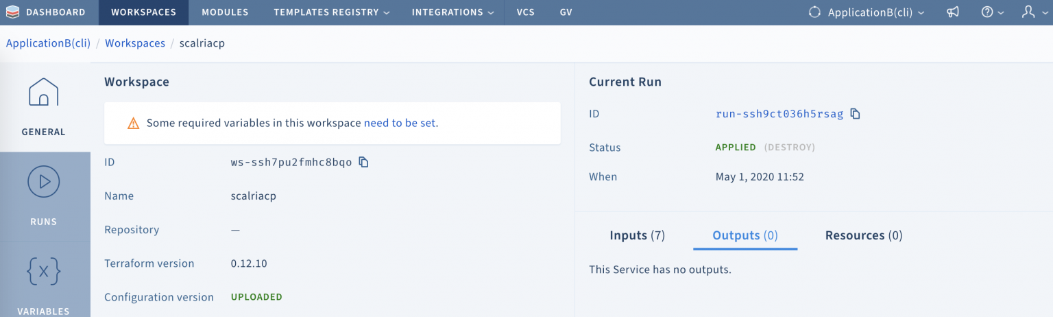 Scalr notification that a Terraform run is missing required variables