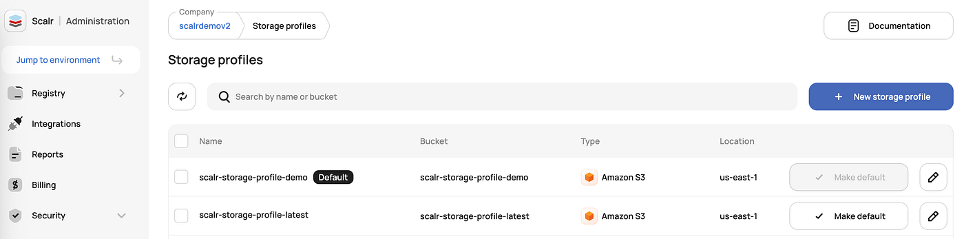 Scalr storage profiles configuration
