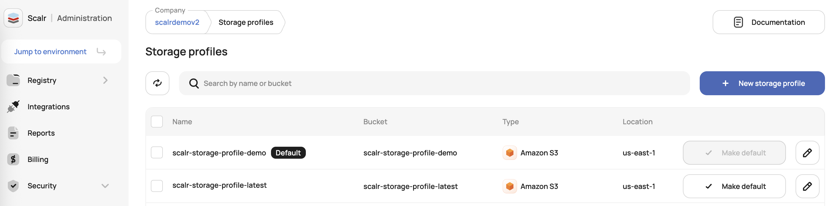 Scalr storage profiles management UI for adding custom AWS S3 and GCP storage profiles