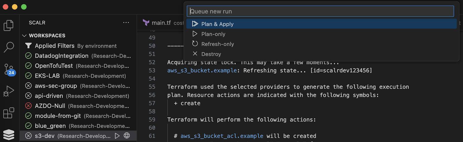 Actions available in VSCode