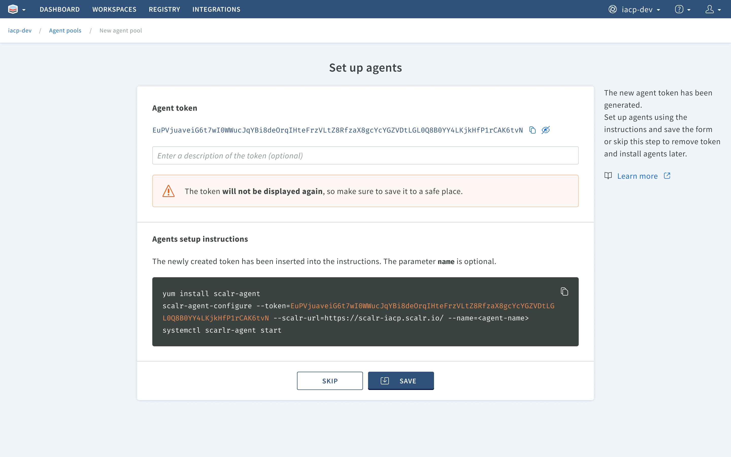Scalr provides copy-pastable commands to facilitate setup