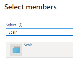 Azure role assignment showing the selected app registration as a member