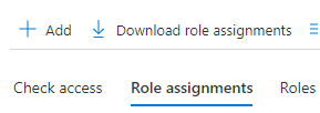 Azure IAM role assignments tab with add role assignment option