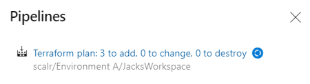 Azure DevOps commit view showing Terraform plan in progress