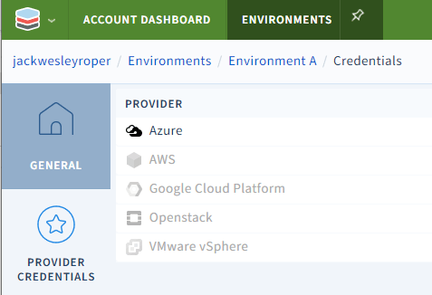 Scalr environment provider credentials showing linked Azure account