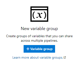 Azure DevOps Pipelines Library page with option to add a new variable group