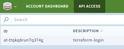 Scalr API tokens page used to authenticate the Terraform CLI