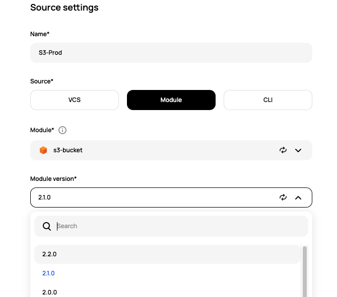 Screenshot of updating the module in Scalr